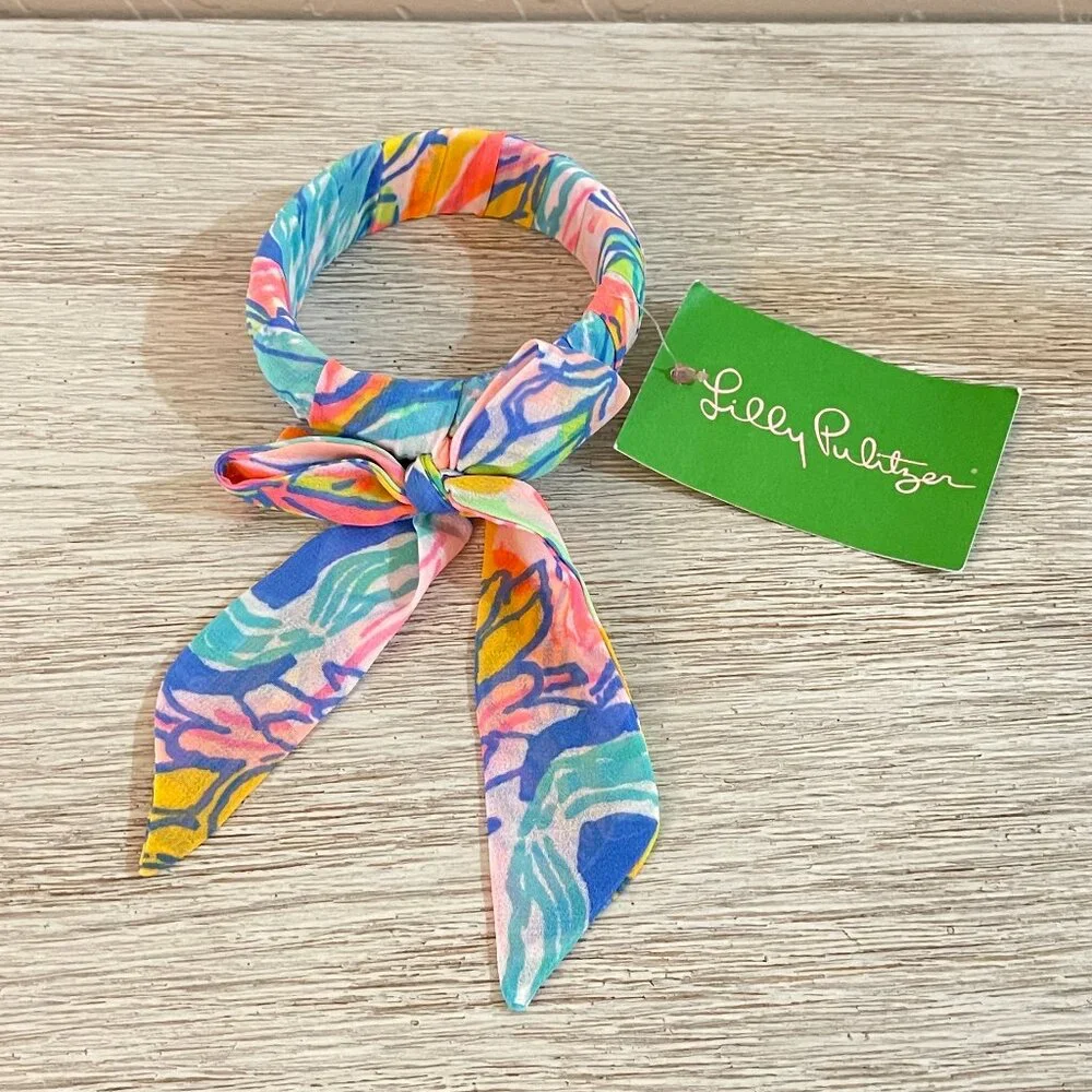 New Lilly Pulitzer Bangle Bracelet Fabric Wrapped Bennet Blue Surf Gypsea Swim - Picture 2 of 5